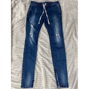 Distressed denim joggers